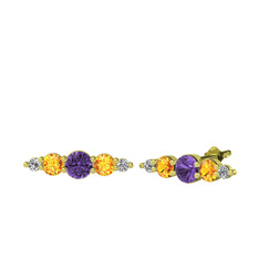 Minimal Atzi Küpe - Ametist, sitrin ve swarovski 14 ayar altın küpe #11k9p5g