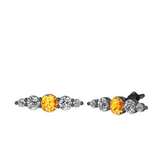 Sitrin ve swarovski 925 ayar siyah rodyum kaplama gümüş küpe