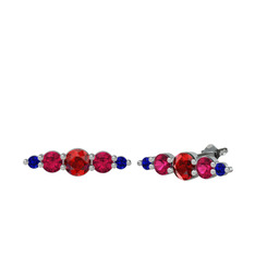 Garnet, rodolit garnet ve lab safir 14 ayar beyaz altın küpe