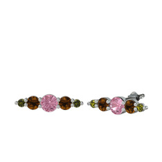 Minimal Atzi Küpe - Pembe kuvars, dumanlı kuvars ve peridot 925 ayar gümüş küpe #1210gvr