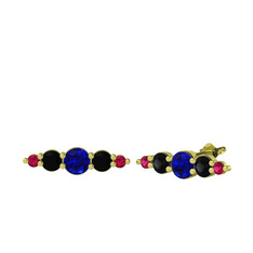 Minimal Atzi Küpe - Lab safir, siyah zirkon ve rodolit garnet 18 ayar altın küpe #124b8rx