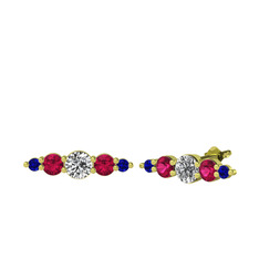 Beyaz zirkon, rodolit garnet ve lab safir 8 ayar altın küpe