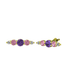 Minimal Atzi Küpe - Ametist, pembe kuvars ve swarovski 18 ayar altın küpe #12eeft3