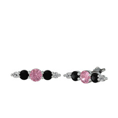 Minimal Atzi Küpe - Pembe kuvars, siyah zirkon ve beyaz zirkon 18 ayar beyaz altın küpe #12hqxt7