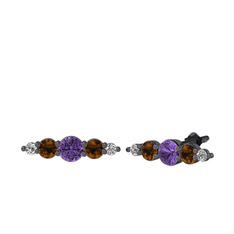 Minimal Atzi Küpe - Ametist, dumanlı kuvars ve swarovski 925 ayar siyah rodyum kaplama gümüş küpe #12omgoh