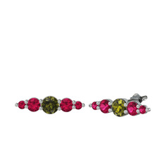 Minimal Atzi Küpe - Peridot ve rodolit garnet 18 ayar beyaz altın küpe #132r4g4