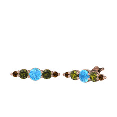 Minimal Atzi Küpe - Akuamarin, peridot ve dumanlı kuvars 8 ayar rose altın küpe #1378ek