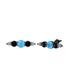 Minimal Atzi Küpe - Akuamarin, siyah zirkon ve swarovski 925 ayar siyah rodyum kaplama gümüş küpe #137i9dn