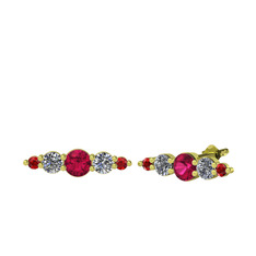 Minimal Atzi Küpe - Rodolit garnet, pırlanta ve garnet 18 ayar altın küpe (0.12 karat) #13a93wx