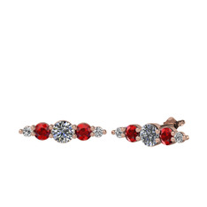 Pırlanta, garnet ve swarovski 14 ayar rose altın küpe (0.32 karat)