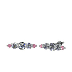 Minimal Atzi Küpe - Pırlanta ve pembe kuvars 925 ayar gümüş küpe (0.44 karat) #13igbqh