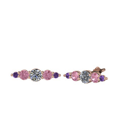 Minimal Atzi Küpe - Swarovski, pembe kuvars ve ametist 925 ayar rose altın kaplama gümüş küpe #13kv8fy