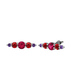 Rodolit garnet, garnet ve ametist 8 ayar beyaz altın küpe