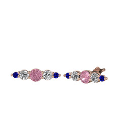Pembe kuvars, swarovski ve lab safir 8 ayar rose altın küpe