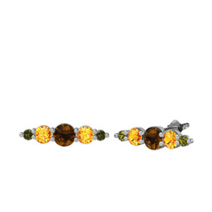 Minimal Atzi Küpe - Dumanlı kuvars, sitrin ve peridot 18 ayar beyaz altın küpe #13xdws
