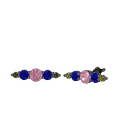 Minimal Atzi Küpe - Pembe kuvars, lab safir ve peridot 925 ayar siyah rodyum kaplama gümüş küpe #1456nod