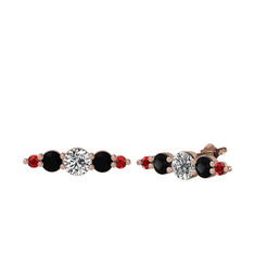 Beyaz zirkon, siyah zirkon ve garnet 8 ayar rose altın küpe
