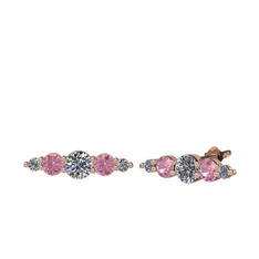 Pırlanta ve pembe kuvars 14 ayar rose altın küpe (0.35 karat)