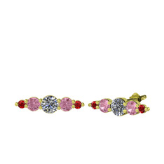 Swarovski, pembe kuvars ve garnet 14 ayar altın küpe
