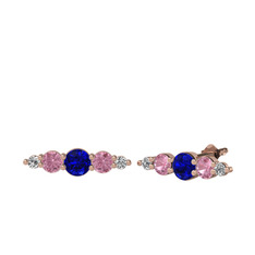 Minimal Atzi Küpe - Lab safir, pembe kuvars ve swarovski 925 ayar rose altın kaplama gümüş küpe #14y5dom