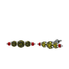 Minimal Atzi Küpe - Peridot ve garnet 18 ayar beyaz altın küpe #14zblna