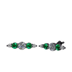 Minimal Atzi Küpe - Pırlanta, yeşil kuvars ve swarovski 925 ayar siyah rodyum kaplama gümüş küpe (0.32 karat) #151dbzk