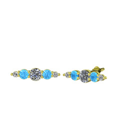 Minimal Atzi Küpe - Pırlanta, akuamarin ve swarovski 14 ayar altın küpe (0.32 karat) #151zk2o