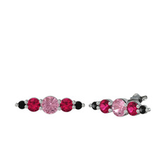 Minimal Atzi Küpe - Pembe kuvars, rodolit garnet ve siyah zirkon 925 ayar gümüş küpe #152r6g5