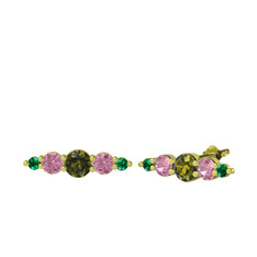 Minimal Atzi Küpe - Peridot, pembe kuvars ve yeşil kuvars 18 ayar altın küpe #157luwh