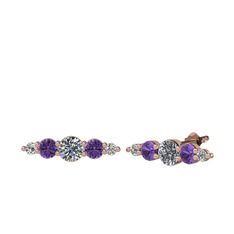 Minimal Atzi Küpe - Swarovski ve ametist 8 ayar rose altın küpe #15aqqf2