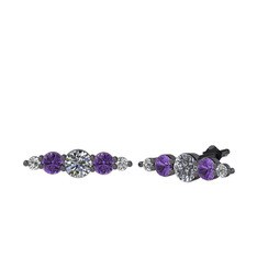 Minimal Atzi Küpe - Pırlanta, ametist ve swarovski 925 ayar siyah rodyum kaplama gümüş küpe (0.32 karat) #15hohxz