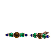 Minimal Atzi Küpe - Dumanlı kuvars, yeşil kuvars ve lab safir 925 ayar rose altın kaplama gümüş küpe #15jjvzs