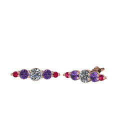 Pırlanta, ametist ve rodolit garnet 18 ayar rose altın küpe (0.32 karat)