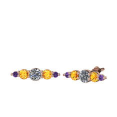 Minimal Atzi Küpe - Swarovski, sitrin ve ametist 8 ayar rose altın küpe #165ba7m