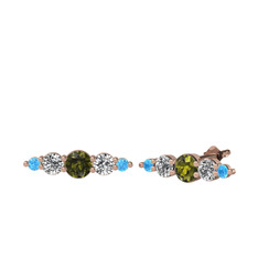 Minimal Atzi Küpe - Peridot, beyaz zirkon ve akuamarin 18 ayar rose altın küpe #165z6ka