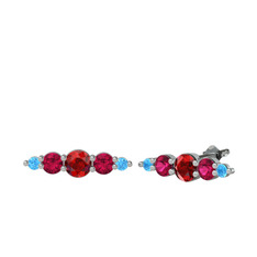 Garnet, rodolit garnet ve akuamarin 18 ayar beyaz altın küpe