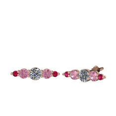 Minimal Atzi Küpe - Pırlanta, pembe kuvars ve rodolit garnet 18 ayar rose altın küpe (0.32 karat) #16n2pp5