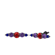 Garnet, ametist ve lab safir 925 ayar siyah rodyum kaplama gümüş küpe