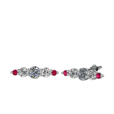 Minimal Atzi Küpe - Pırlanta, swarovski ve rodolit garnet 8 ayar beyaz altın küpe (0.32 karat) #16v6v9k