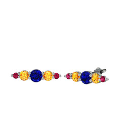 Lab safir, sitrin ve rodolit garnet 14 ayar beyaz altın küpe