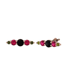Minimal Atzi Küpe - Siyah zirkon, rodolit garnet ve peridot 18 ayar rose altın küpe #1704i2t