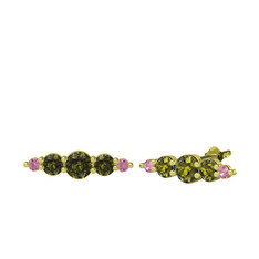 Minimal Atzi Küpe - Peridot ve pembe kuvars 14 ayar altın küpe #170ea8k