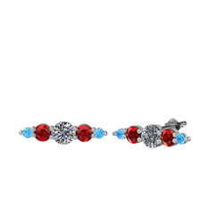 Minimal Atzi Küpe - Swarovski, garnet ve akuamarin 8 ayar beyaz altın küpe #170hr72