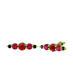 Minimal Atzi Küpe - Garnet, rodolit garnet ve siyah zirkon 18 ayar altın küpe #1770y76
