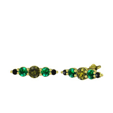 Minimal Atzi Küpe - Peridot, yeşil kuvars ve siyah zirkon 18 ayar altın küpe #17bzurl