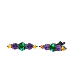 Minimal Atzi Küpe - Yeşil kuvars, ametist ve sitrin 925 ayar siyah rodyum kaplama gümüş küpe #17ccyaw