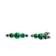 Minimal Atzi Küpe - Yeşil kuvars ve ametist 8 ayar beyaz altın küpe #17dzod2