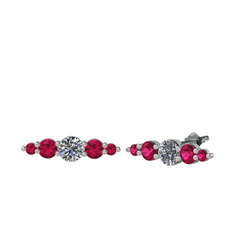 Pırlanta ve rodolit garnet 8 ayar beyaz altın küpe (0.32 karat)