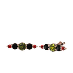 Peridot, siyah zirkon ve garnet 925 ayar rose altın kaplama gümüş küpe