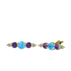 Minimal Atzi Küpe - Akuamarin, ametist ve swarovski 8 ayar altın küpe #17jqpzb